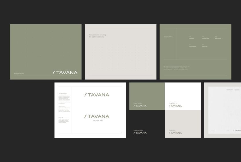 A flat lay of 6 coloured pages from a brand guideline book for By Tavana